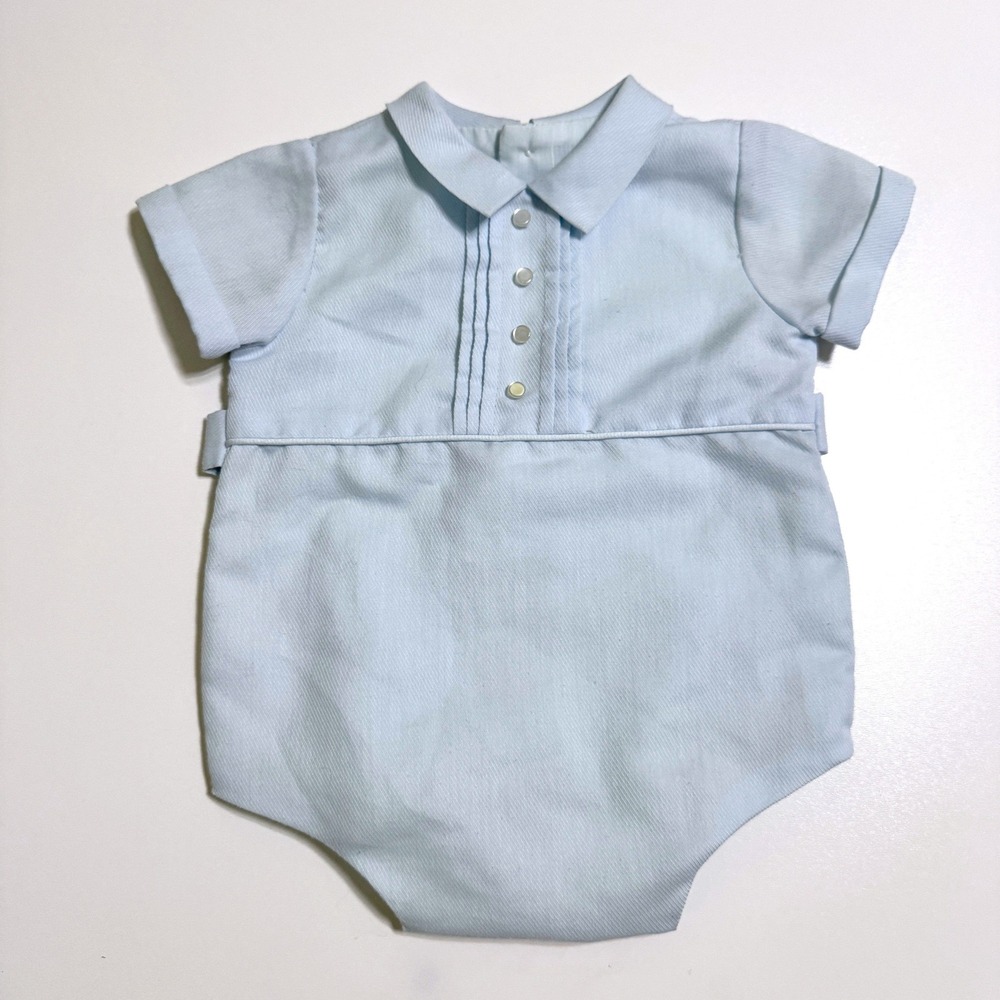 Betti Terrell Romper 3-6 Month Light Blue Vintage Peter Pan Collar Pleated Front